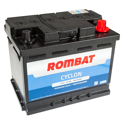 ROMBAT CYCLON 12V 55Ah 450A - Borna Normala (dreapta +)